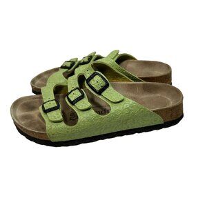 Papillio Birkenstock Green Embossed 3 Straps 36 Womens 5N Sandals Slides Floral